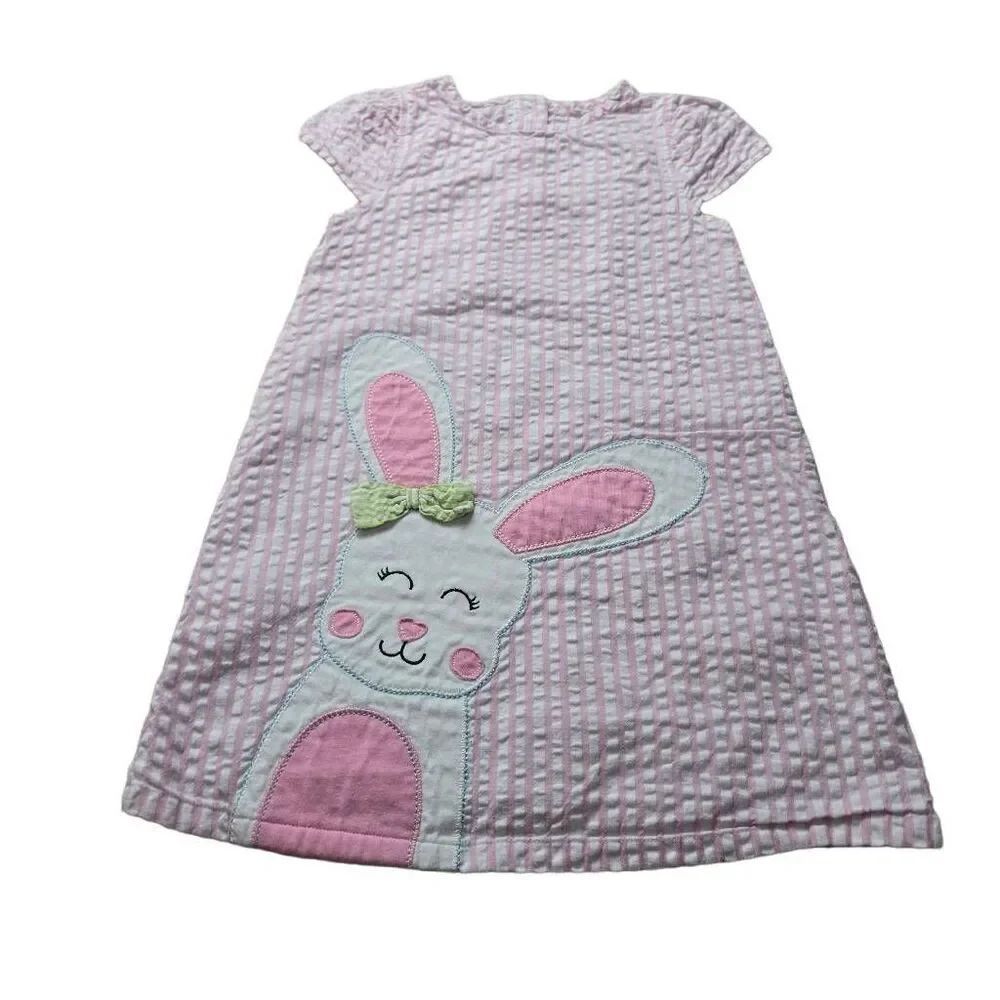 J Khaki Seersucker Easter bunny Girl dress 5T